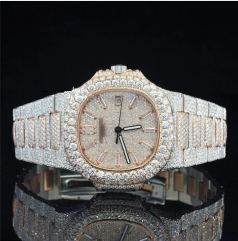 Classic Iced Out Sapphire Crystal Glass Automatic Watch