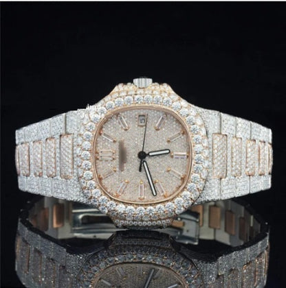 Classic Iced Out Sapphire Crystal Glass Automatic Watch