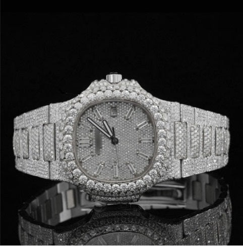 Classic Iced Out Sapphire Crystal Glass Automatic Watch