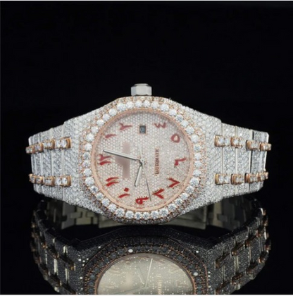 Classic Fully Iced Out Moissanite Automatic Movement Two Tone Watch