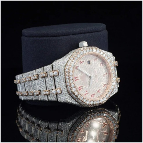 Classic Fully Iced Out Moissanite Automatic Movement Two Tone Watch