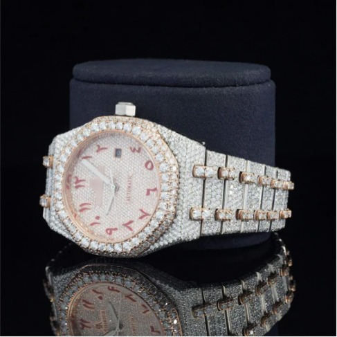 Classic Fully Iced Out Moissanite Automatic Movement Two Tone Watch