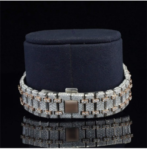 Classic Fully Iced Out Moissanite Automatic Movement Two Tone Watch