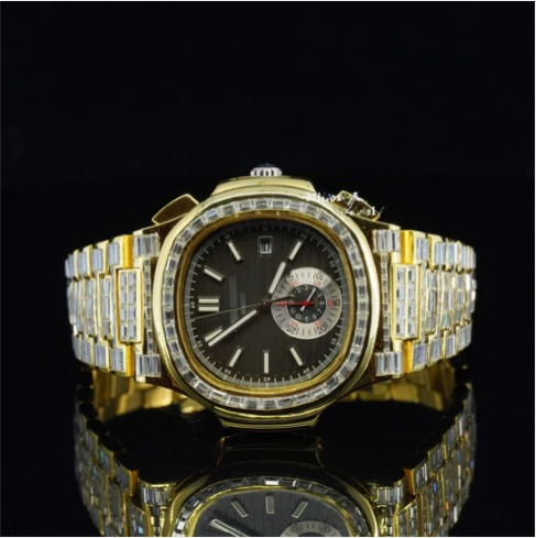Exceptional Iced Out Moissanite Watch With Automatic Chronograph Waterproof Watch For Men