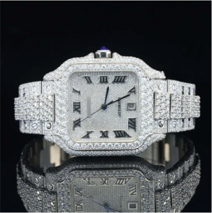 Brilliant Roman Number Moissanite Watch Fully Iced Out