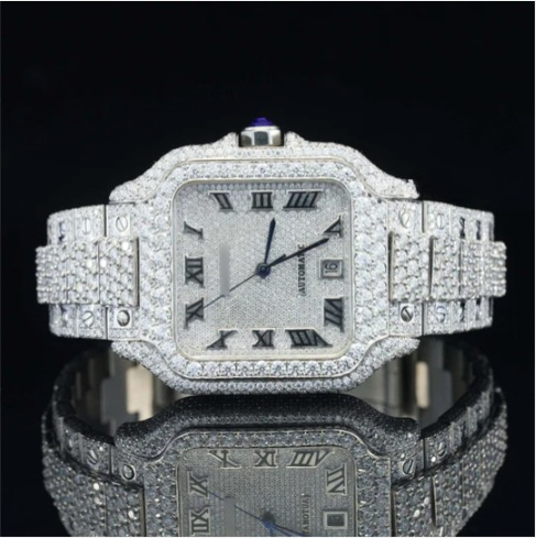 Brilliant Roman Number Moissanite Watch Fully Iced Out