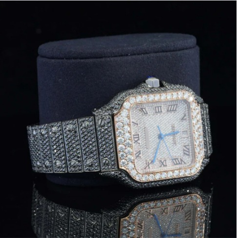 Fantastic Fully iced Out Moissanite Watch Jet Black Automatic