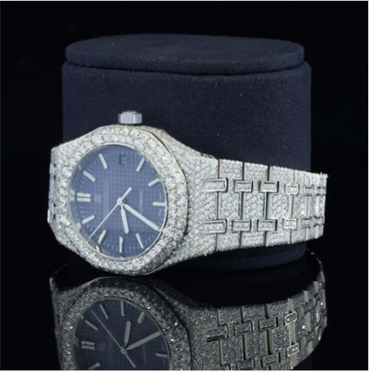 Awesome Blue Dial Iced Out Moissanite Watch For Men
