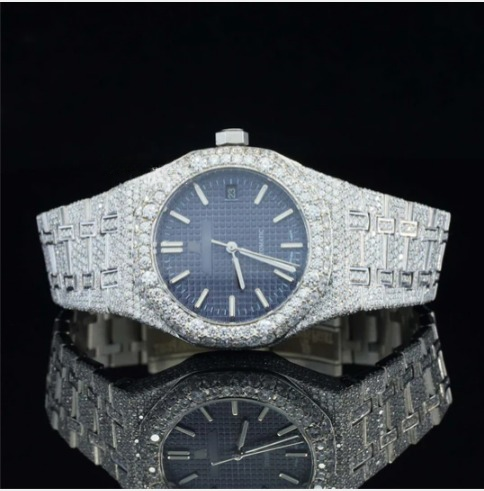 Awesome Blue Dial Iced Out Moissanite Watch For Men