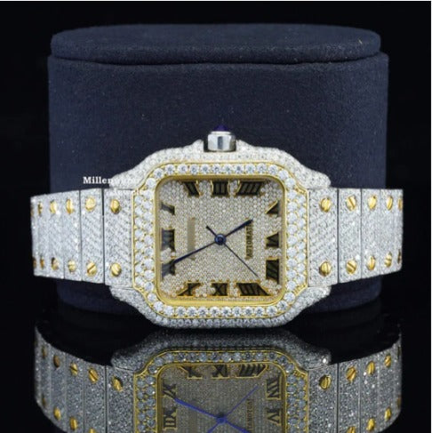 Vintage Style Fully Iced Out Automatic Moissanite Diamond Wrist Watch