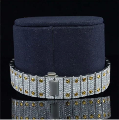 Vintage Style Fully Iced Out Automatic Moissanite Diamond Wrist Watch