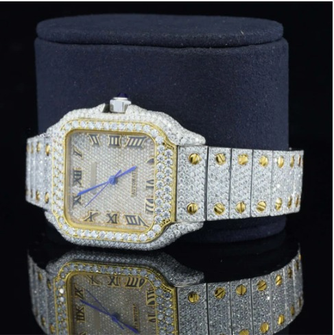 Vintage Style Fully Iced Out Automatic Moissanite Diamond Wrist Watch