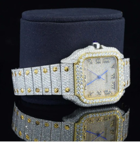 Vintage Style Fully Iced Out Automatic Moissanite Diamond Wrist Watch