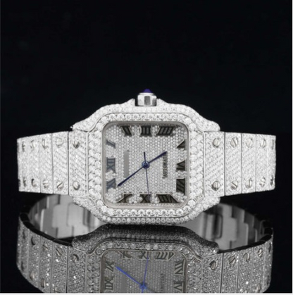 Vintage Style Fully Iced Out Automatic Moissanite Diamond Wrist Watch