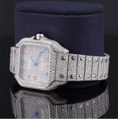 Automatic Moissanite Watch With Rainbow Color Number