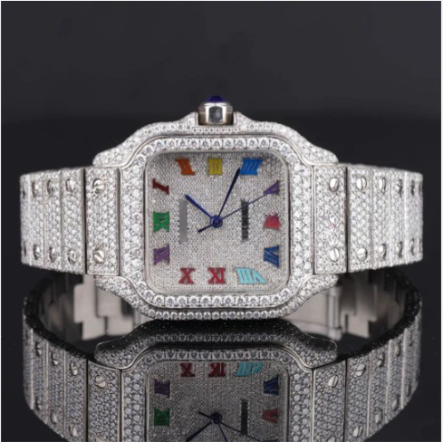 Automatic Moissanite Watch With Rainbow Color Number