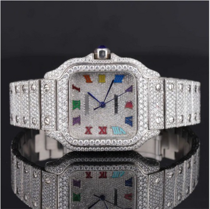 Automatic Moissanite Watch With Rainbow Color Number