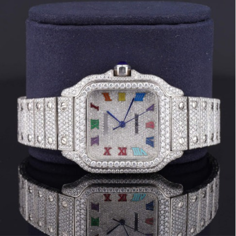 Automatic Moissanite Watch With Rainbow Color Number