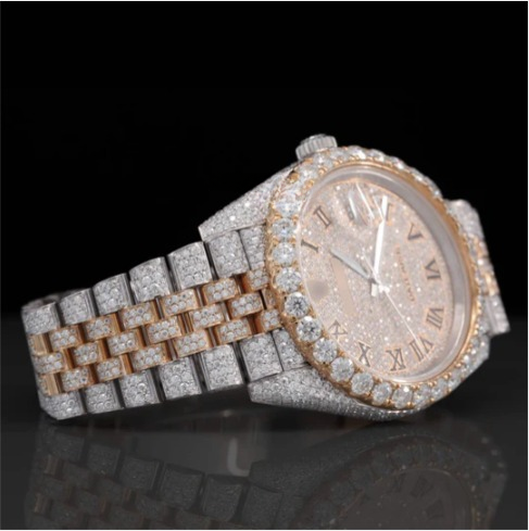 Two Tone Jubilee Bracelet Automatic Iced Out Moissanite Watch For Men
