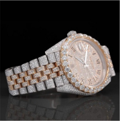 Two Tone Jubilee Bracelet Automatic Iced Out Moissanite Watch For Men
