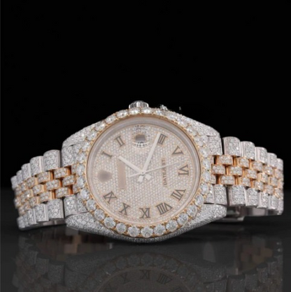 Two Tone Jubilee Bracelet Automatic Iced Out Moissanite Watch For Men