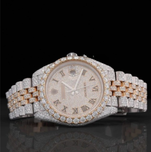 Two Tone Jubilee Bracelet Automatic Iced Out Moissanite Watch For Men