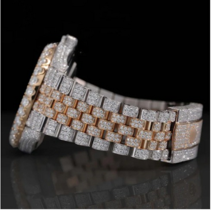 Two Tone Jubilee Bracelet Automatic Iced Out Moissanite Watch For Men