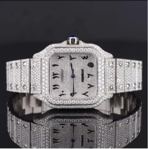 Moissanite Watch Iced Out Automatic Arabic Style Watch
