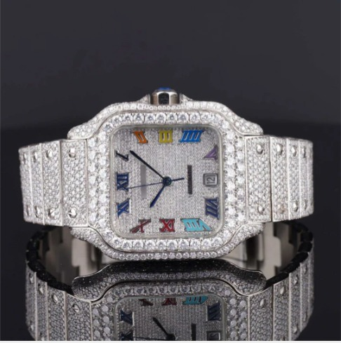 Rainbow Design Roman Number Fully Automatic Moissanite Watch
