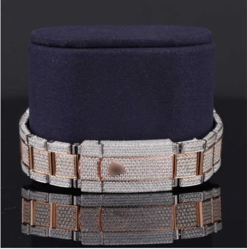 Fancy Two Tone Fully Diamond Iced Out Automatic Moissanite Watch