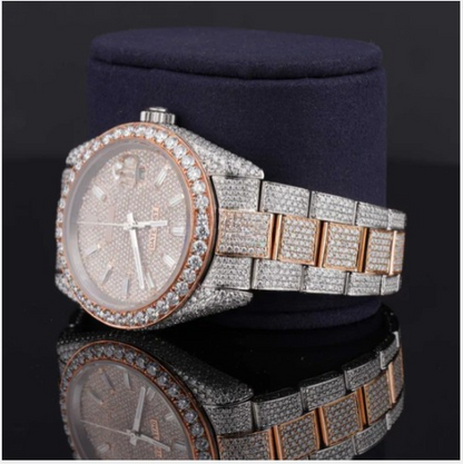 Fancy Two Tone Fully Diamond Iced Out Automatic Moissanite Watch