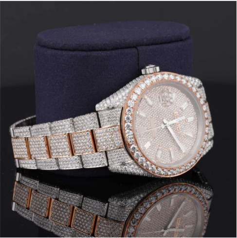 Fancy Two Tone Fully Diamond Iced Out Automatic Moissanite Watch