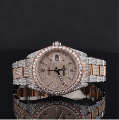 Fancy Two Tone Fully Diamond Iced Out Automatic Moissanite Watch