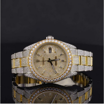 Fancy Two Tone Fully Diamond Iced Out Automatic Moissanite Watch