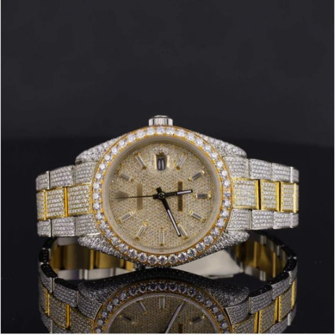 Fancy Two Tone Fully Diamond Iced Out Automatic Moissanite Watch