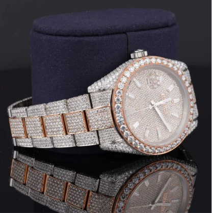 Classic Two Tone Sterling Diamond Iced Out Moissanite Watch