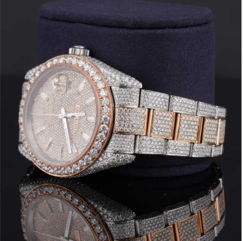Classic Two Tone Sterling Diamond Iced Out Moissanite Watch