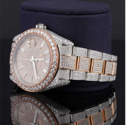 Classic Two Tone Sterling Diamond Iced Out Moissanite Watch