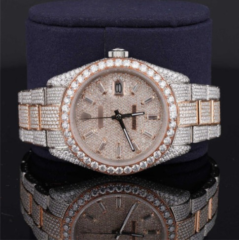 Classic Two Tone Sterling Diamond Iced Out Moissanite Watch