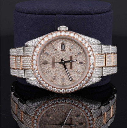 Classic Two Tone Sterling Diamond Iced Out Moissanite Watch