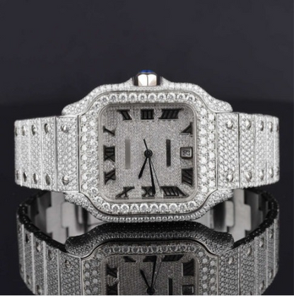 Stylish Fully Iced Out Moissanite Watch With Date Function