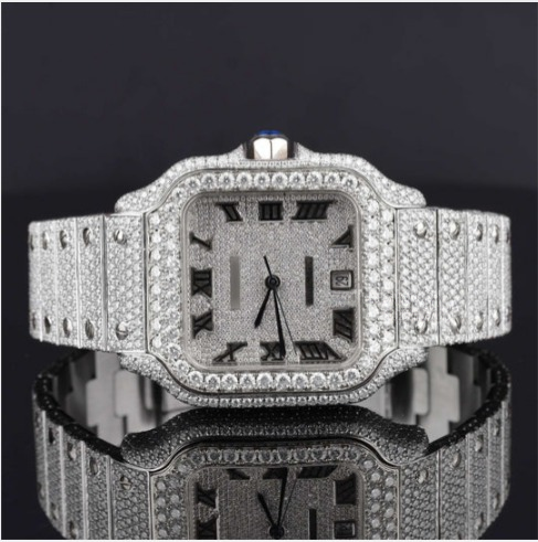 Stylish Fully Iced Out Moissanite Watch With Date Function