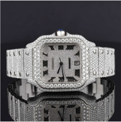 Stylish Fully Iced Out Moissanite Watch With Date Function