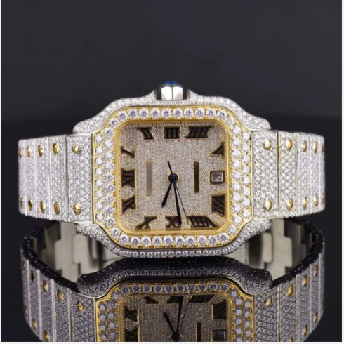 Stylish Fully Iced Out Moissanite Watch With Date Function