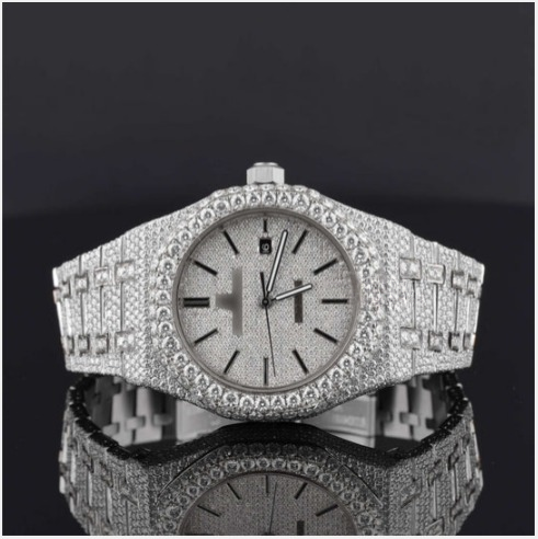 Round Dial Automatic Date Window Moissanite Watch For Men