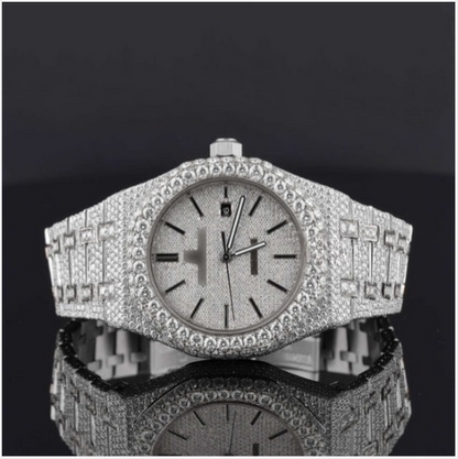 Round Dial Automatic Date Window Moissanite Watch For Men