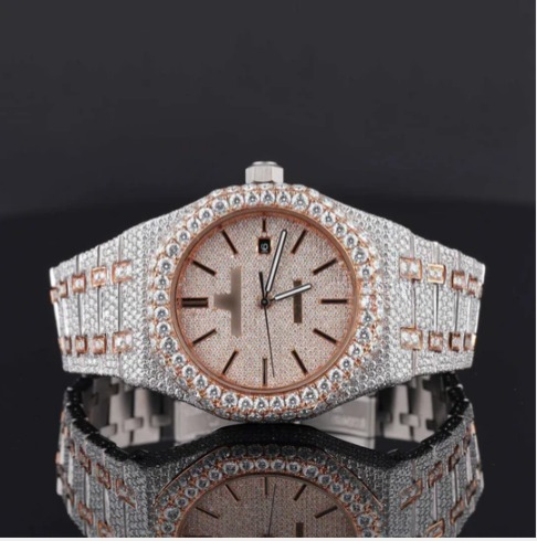 Round Dial Automatic Date Window Moissanite Watch For Men