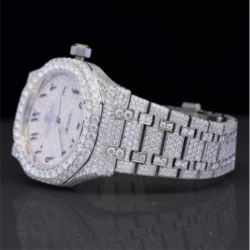 Moissanite Diamond Arabian Number Iced Out Bust Down Automatic Watch