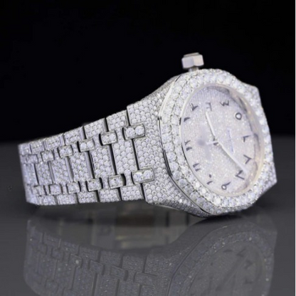 Moissanite Diamond Arabian Number Iced Out Bust Down Automatic Watch