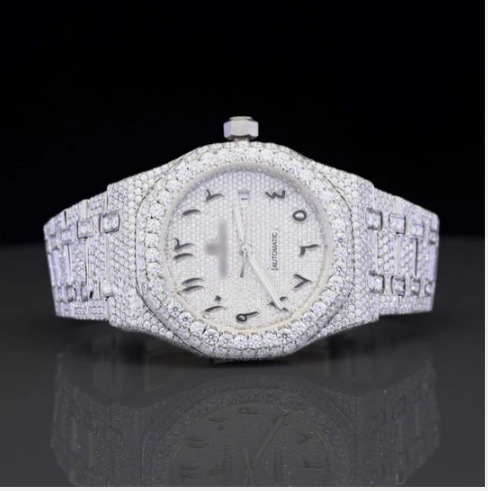 Moissanite Diamond Arabian Number Iced Out Bust Down Automatic Watch
